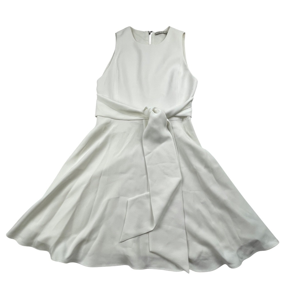 Alice + Olivia Wesley Flare Mini Dress White Sz 2 Tie‎ Sleeveless Graduation LWD